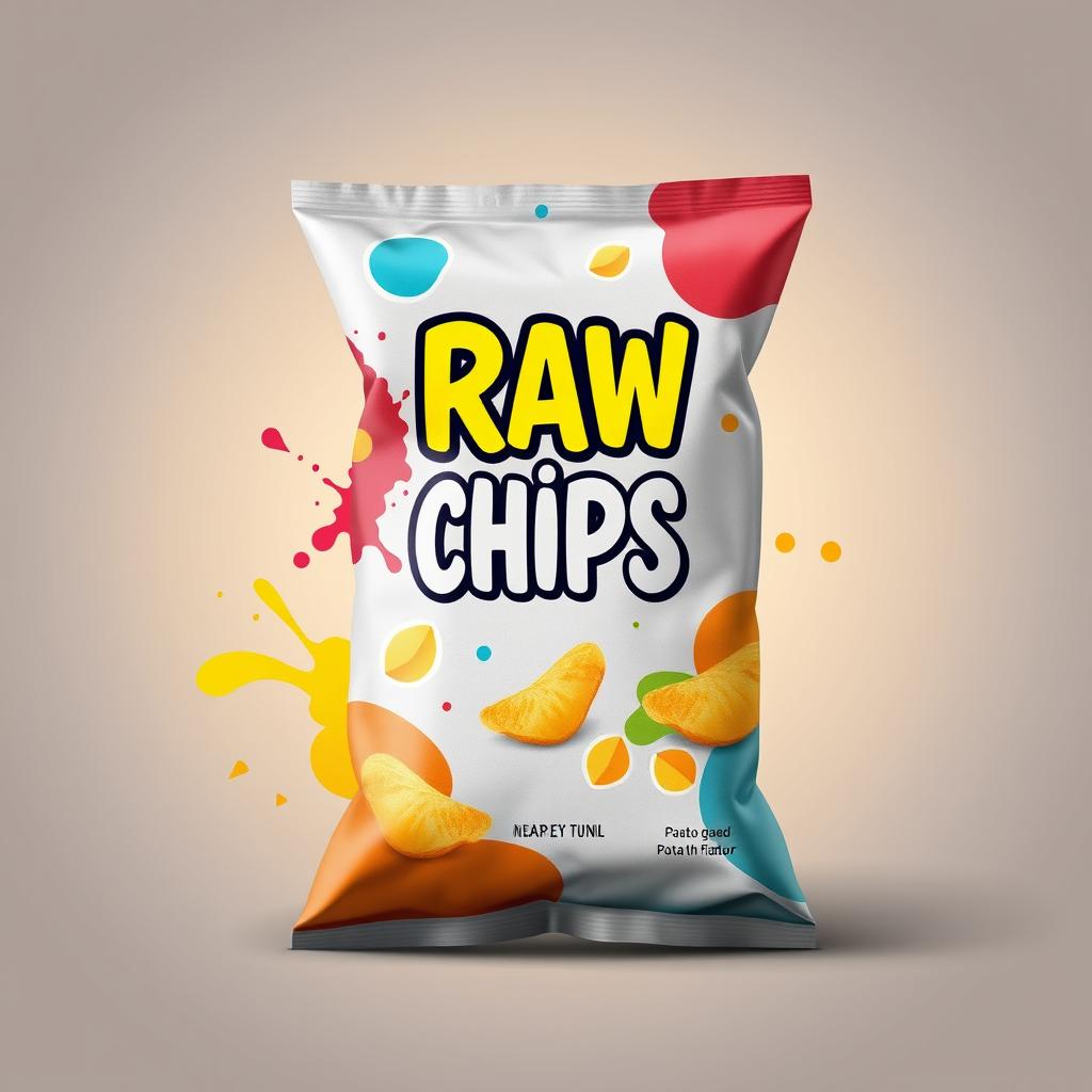 A raw snack packaging template for potato chips showcasing an eye-catching and modern design