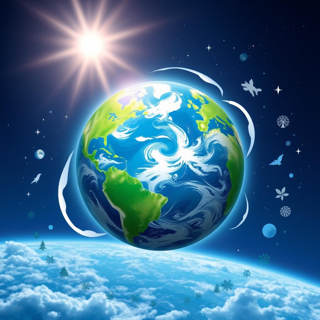 An artistic representation of the planet Earth showcasing its vibrant natural features