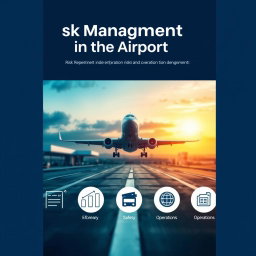 A professional cover design for a report on airport risk management, featuring a striking image of an airport runway with an airplane taking off or landing, symbolizing safety and vigilance