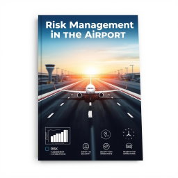 A professional cover design for a report on airport risk management, featuring a striking image of an airport runway with an airplane taking off or landing, symbolizing safety and vigilance