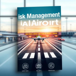 A professional cover design for a report on airport risk management, featuring a striking image of an airport runway with an airplane taking off or landing, symbolizing safety and vigilance
