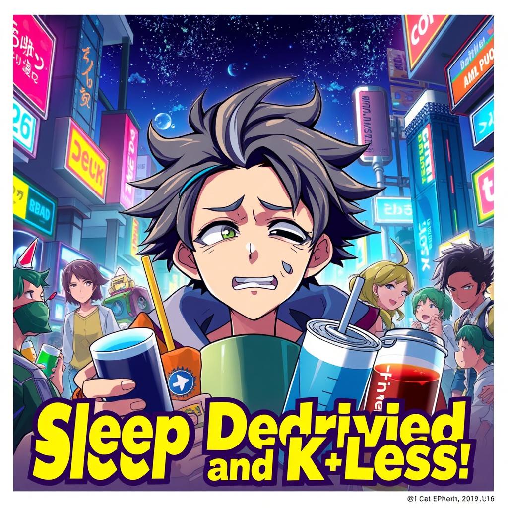 An eye-catching anime poster featuring dynamic characters showcasing a sleep-deprived theme