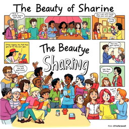 An A4 size comic page illustrating the theme "The Beauty of Sharing"