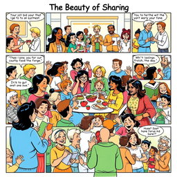 An A4 size comic page illustrating the theme "The Beauty of Sharing"