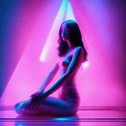 A high-resolution digital art piece depicts a young woman encased within a glass pyramid