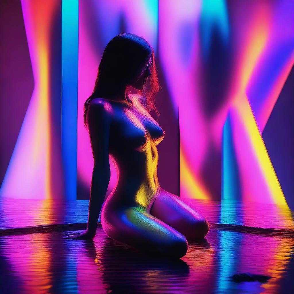 This high-resolution digital art piece, captured with the precision of a Reflex Nikon, portrays a young woman ensnared within a glass pyramid