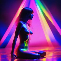 This high-resolution digital art piece, captured with the precision of a Reflex Nikon, portrays a young woman ensnared within a glass pyramid