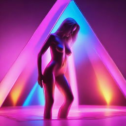 A high-resolution digital art image, captured with the sharpness of a Reflex Nikon, depicts a young woman encased within a glass pyramid