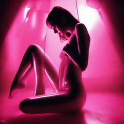 This high-resolution digital art image, taken with the precision of a Reflex Nikon, portrays a young woman confined within a glass pyramid