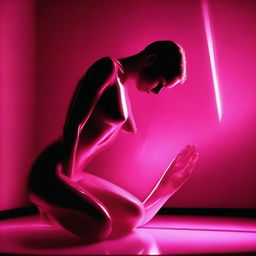 This high-resolution digital art image, taken with the precision of a Reflex Nikon, portrays a young woman confined within a glass pyramid