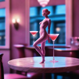 This high-resolution digital art image, captured with the precision of a Reflex Nikon, presents a miniature marble woman, positioned inside a cocktail glass