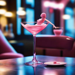 This high-resolution digital art image, captured with the precision of a Reflex Nikon, presents a miniature marble woman, positioned inside a cocktail glass