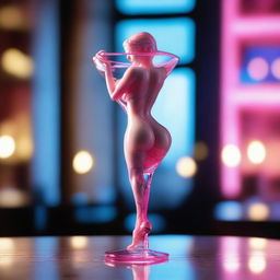 This high-resolution digital art image, captured with the precision of a Reflex Nikon, presents a miniature marble woman, positioned inside a cocktail glass