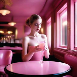 This high-resolution digital art image, shot with a Reflex Nikon, captures an intriguing scene inside a Parisian bistrot