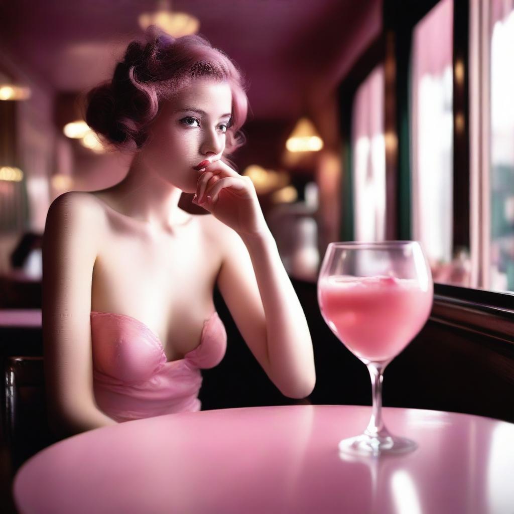 This high-resolution digital art image, shot with a Reflex Nikon, captures an intriguing scene inside a Parisian bistrot