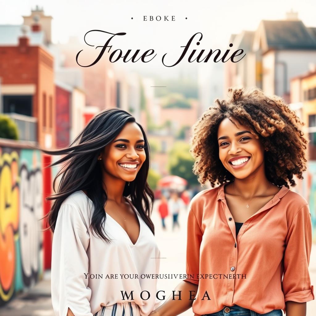 A captivating eBook cover design featuring two diverse women, one with long flowing black hair and the other with short curly blonde hair