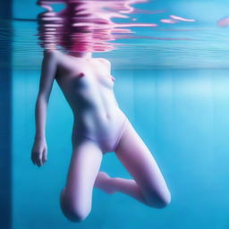 This high-resolution digital art image, captured with the precision of a Reflex Nikon, showcases a young woman swimming underwater