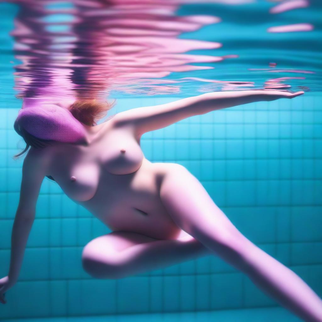 This high-resolution digital art image, captured with the precision of a Reflex Nikon, showcases a young woman swimming underwater