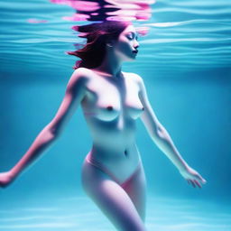 In this high-resolution digital art image, taken with a Reflex Nikon, a young woman can be seen swimming underwater in multiple poses