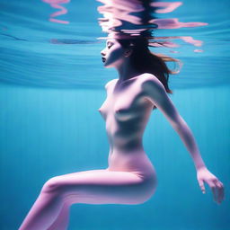 In this high-resolution digital art image, taken with a Reflex Nikon, a young woman can be seen swimming underwater in multiple poses