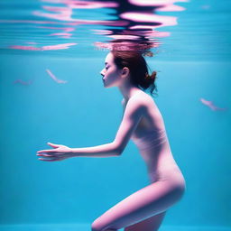 In this high-resolution digital art image, taken with a Reflex Nikon, a young woman can be seen swimming underwater in multiple poses