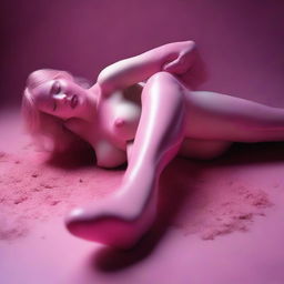 In this high-resolution digital art image, taken with the precision of a Reflex Nikon, a young woman is depicted rolling in the dust