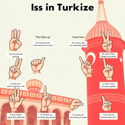 A collage of 10 unique gestures used in Türkiye, each accompanied by a brief definition