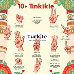 A collage of 10 unique gestures used in Türkiye, each accompanied by a brief definition