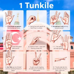A collage of 10 unique gestures used in Türkiye, each accompanied by a brief definition