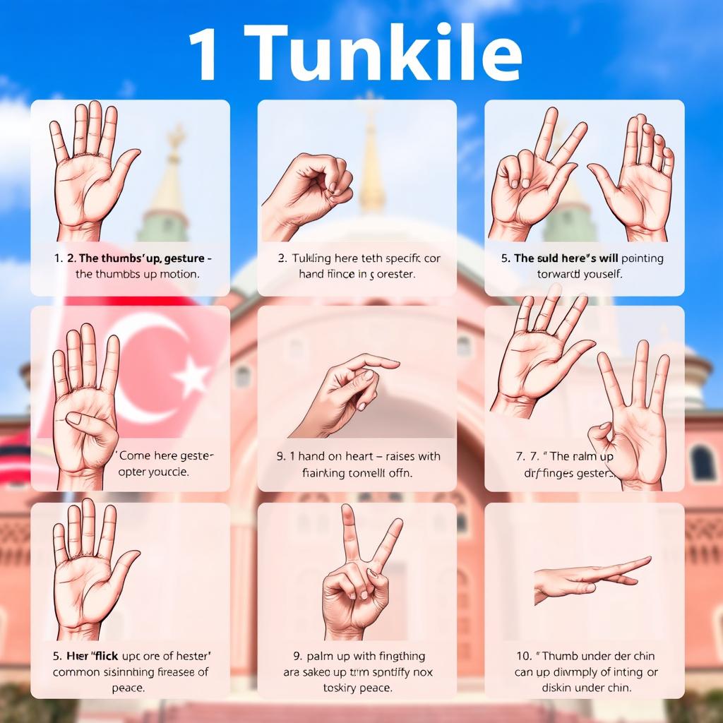A collage of 10 unique gestures used in Türkiye, each accompanied by a brief definition