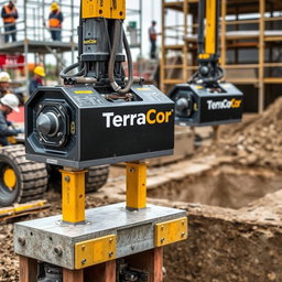 A realistic image depicting equipment used for shoring works, prominently labeled with the name 'TerraCore