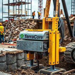 A realistic image depicting equipment used for shoring works, prominently labeled with the name 'TerraCore