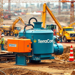 A vivid and realistic image showcasing equipment used in dewatering operations, prominently labeled with the name 'TerraCore