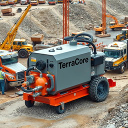 A vivid and realistic image showcasing equipment used in dewatering operations, prominently labeled with the name 'TerraCore