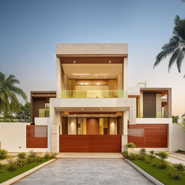 A spacious and luxurious 6BHK (6 Bedroom, Hall, Kitchen) house with modern architecture and beautifully designed interiors