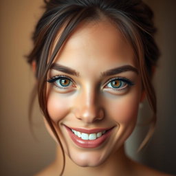 A striking portrait of a person with beautifully symmetrical eyes, featuring a radiant smile and captivating expression