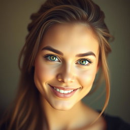 A striking portrait of a person with beautifully symmetrical eyes, featuring a radiant smile and captivating expression
