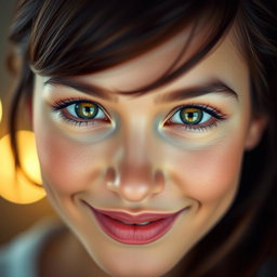 A striking portrait of a person with beautifully symmetrical eyes, featuring a radiant smile and captivating expression
