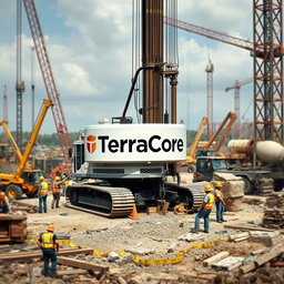 A detailed and realistic image of piling equipment prominently labeled with the name 'TerraCore