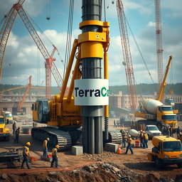 A detailed and realistic image of piling equipment prominently labeled with the name 'TerraCore