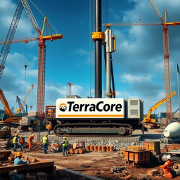 A detailed and realistic image of piling equipment prominently labeled with the name 'TerraCore