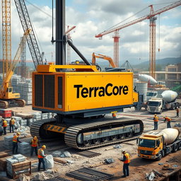 A detailed and realistic image of piling equipment prominently labeled with the name 'TerraCore