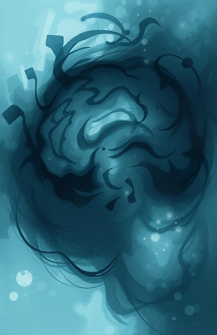 An abstract representation of a tumultuous mind, featuring a swirling blend of bluish and grayish-green colors
