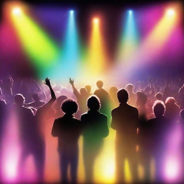 A vibrant, high quality digital art poster featuring a dynamic scene of a live music concert