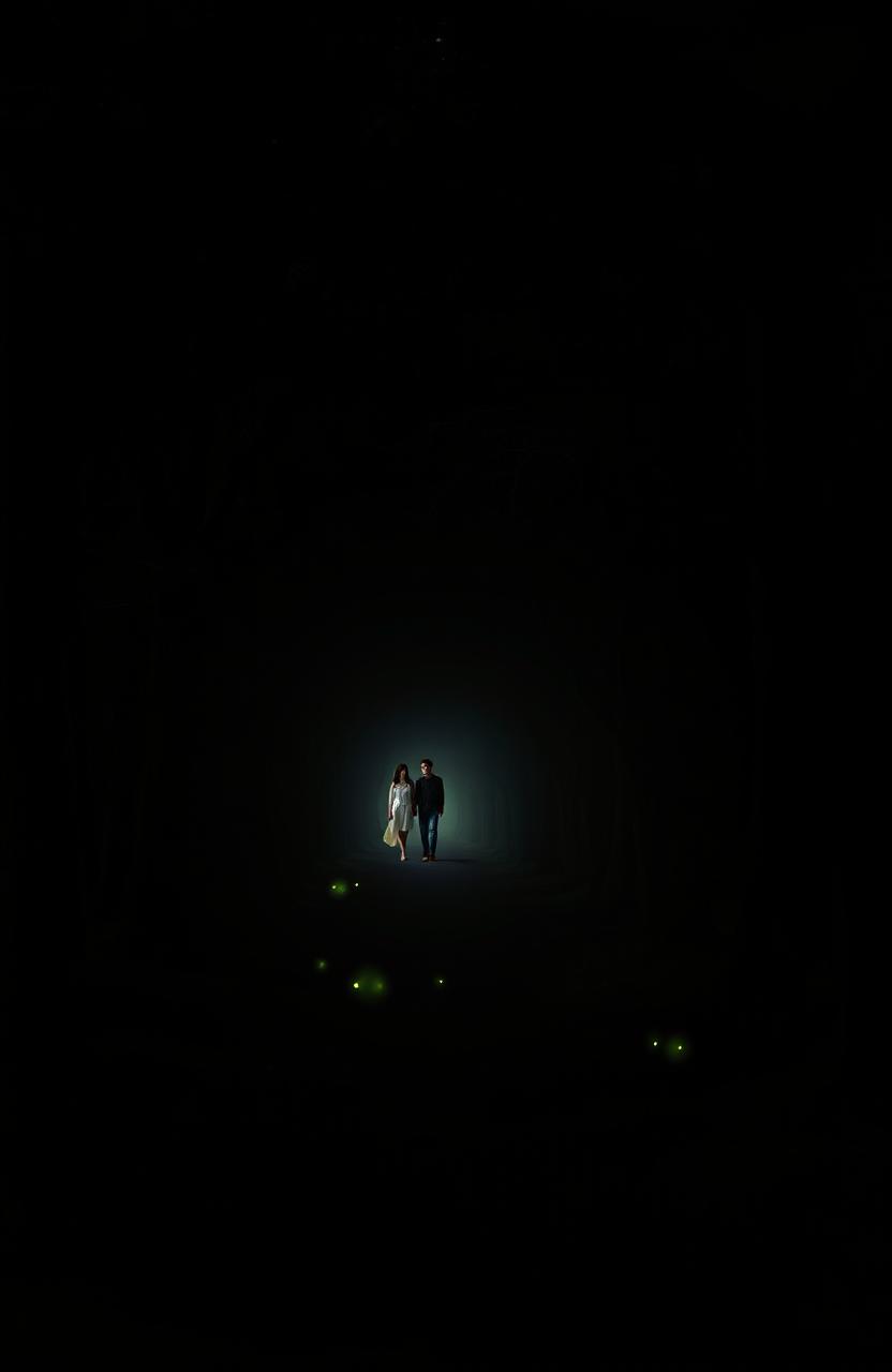 A romantic scene in a dark forest, where a long winding path is illuminated by gentle moonlight