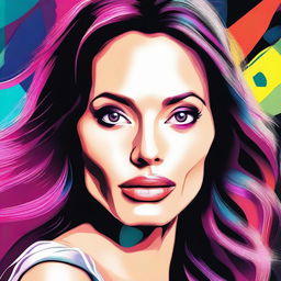 A high-quality digital art showcasing Angelina Jolie in an anime style