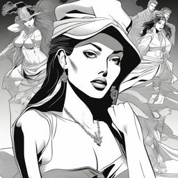 A high-quality digital art piece, revising the previous image of Angelina Jolie in anime style to reflect the distinct aesthetics of JoJo's Bizarre Adventure manga