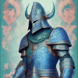 This is a high-quality digital art piece, vividly portraying a tall warrior clad in blue plate mail