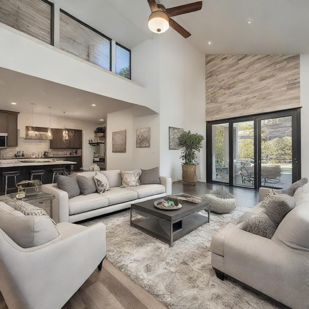 A lavish 6-bedroom house interior with modern furnishings, inviting living spaces, updated kitchen, and sophisticated decor.