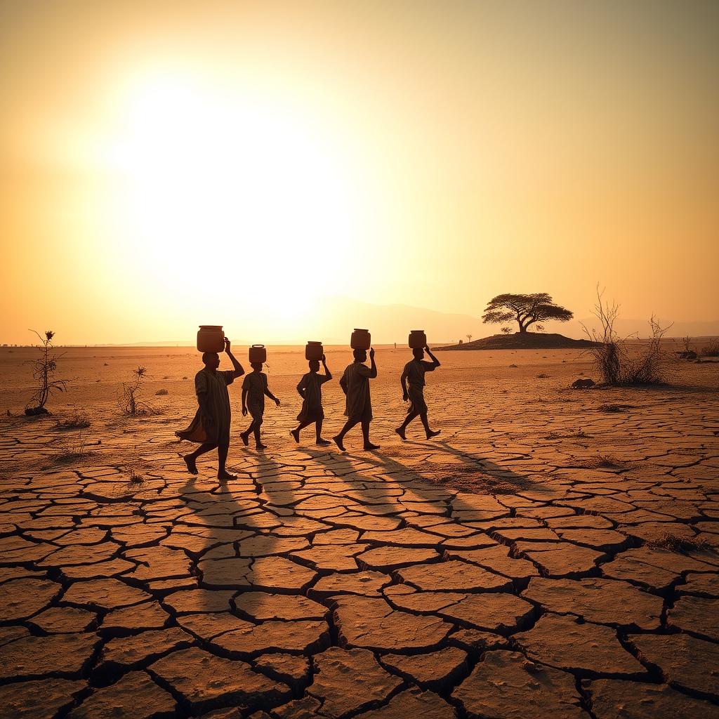 A dramatic landscape depicting the severe water shortage in Africa